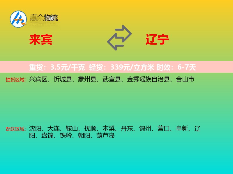 来宾到辽宁物流专线