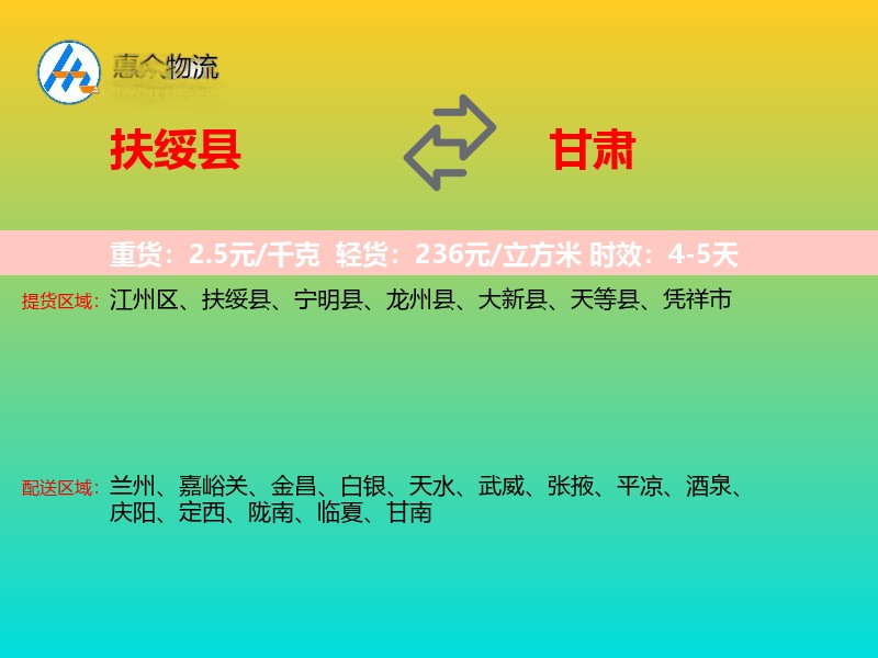 扶绥县到甘肃物流专线