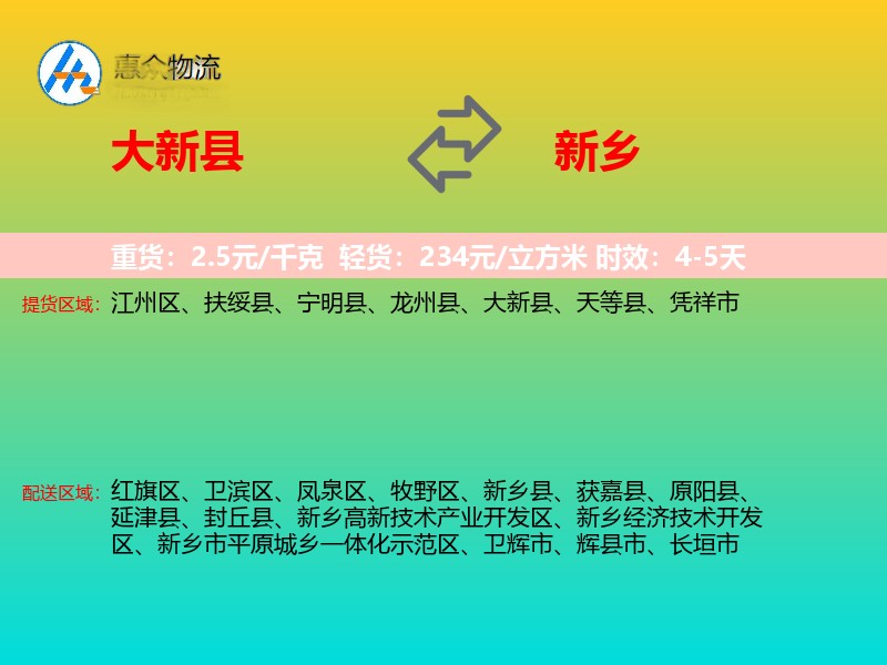 大新县到新乡物流专线