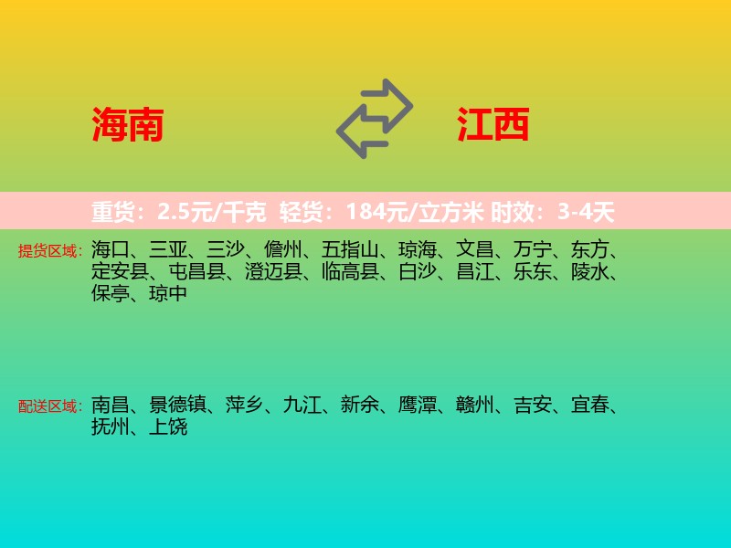 海南到江西长途搬家