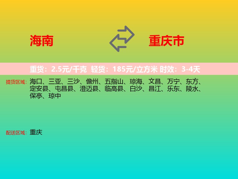 海南到重庆市长途搬家