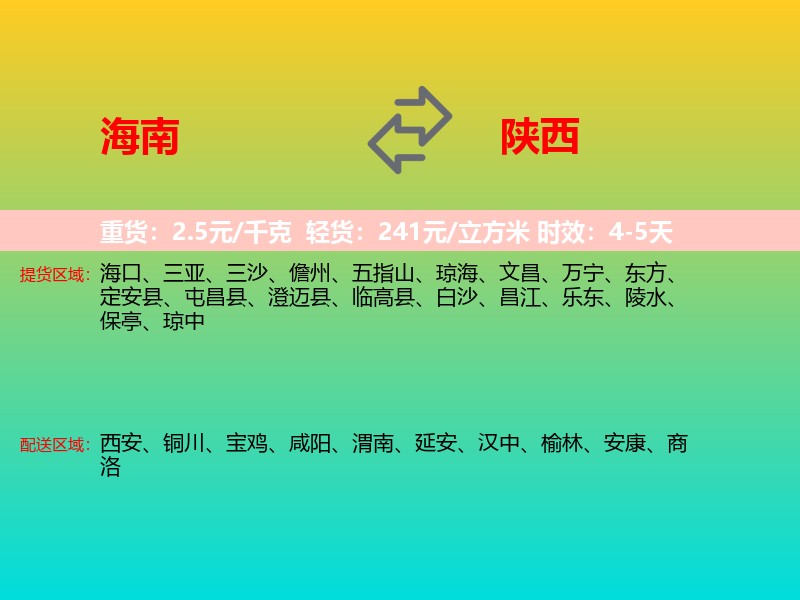 海南到陕西长途搬家