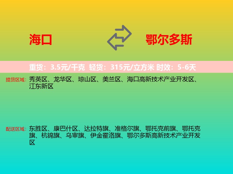 海口到鄂尔多斯物流专线价格时效