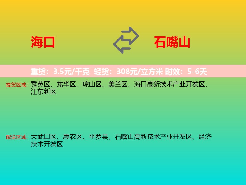 海口到石嘴山物流专线价格时效