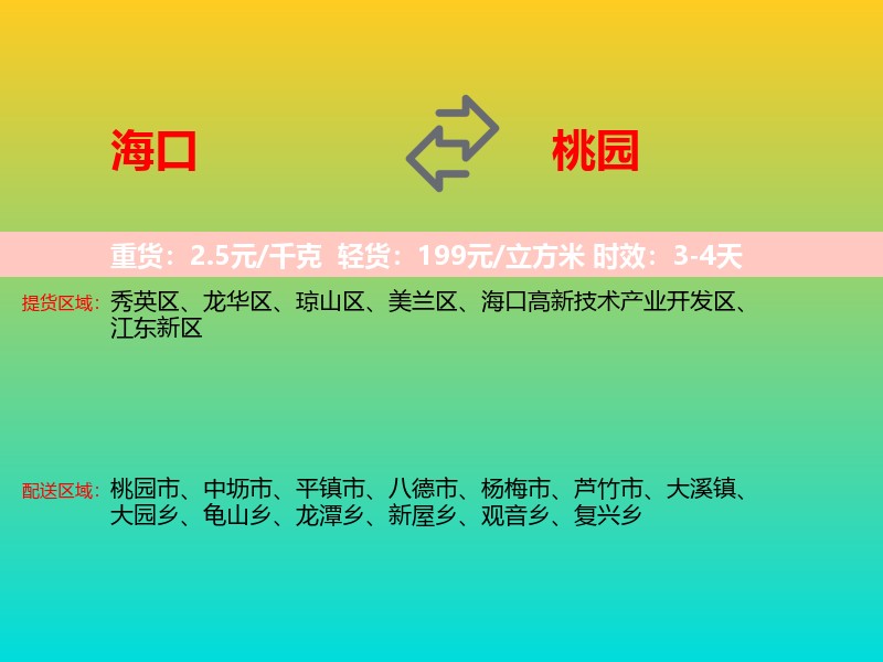 海口到桃园物流专线价格时效