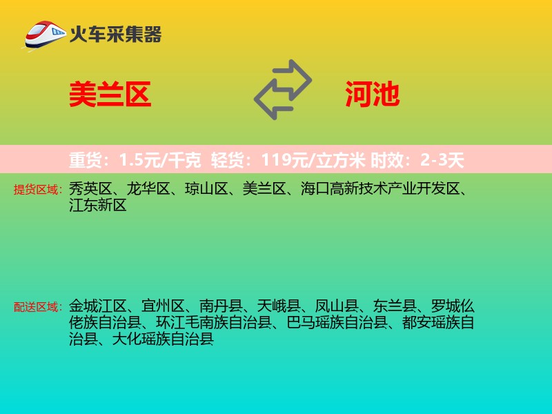 美兰区到河池物流专线