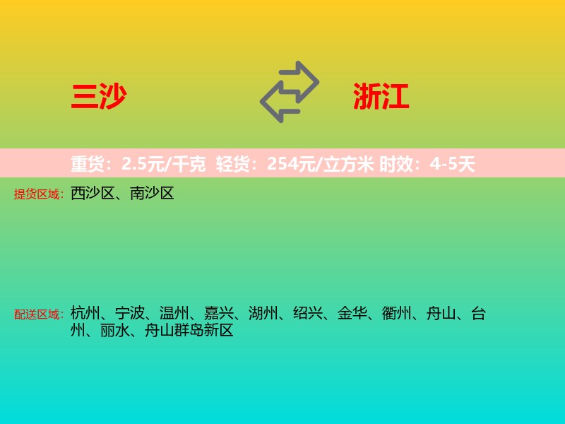 三沙到浙江长途搬家