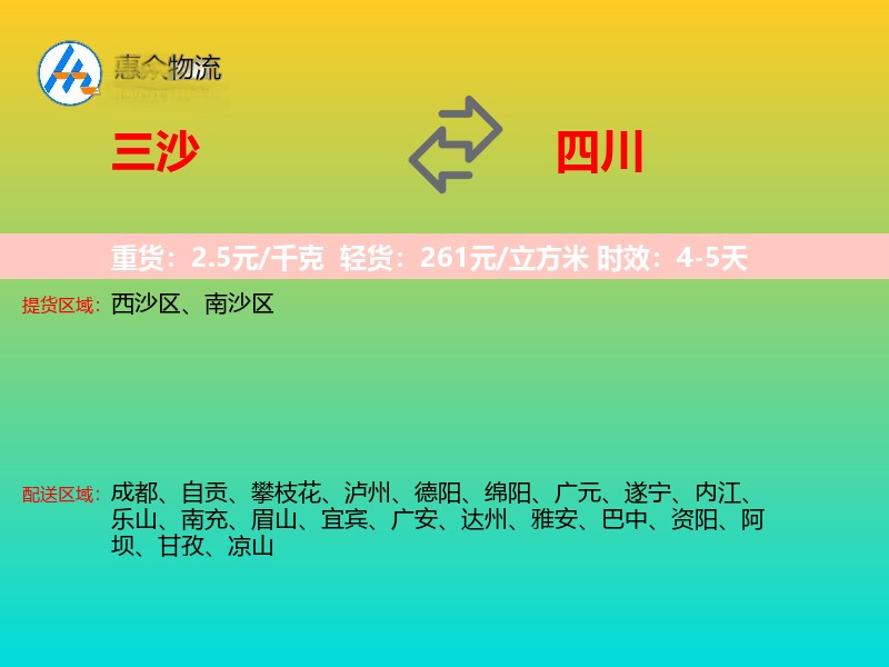 三沙到四川物流专线