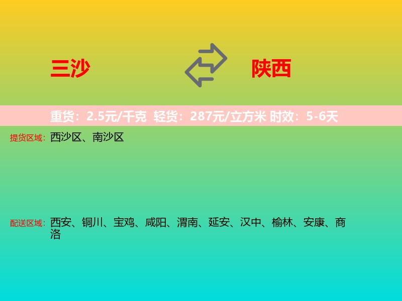 三沙到陕西长途搬家