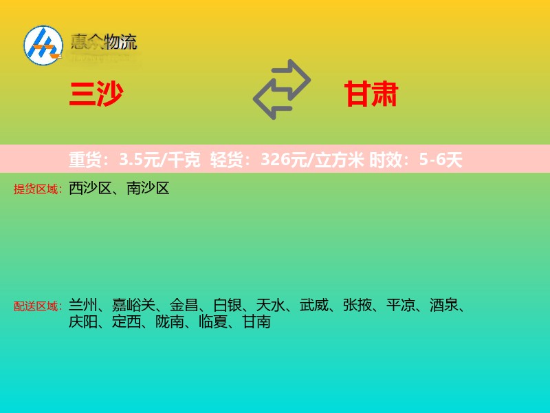 三沙到甘肃长途搬家