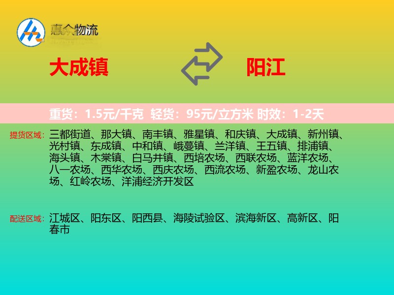 大成镇到阳江物流专线