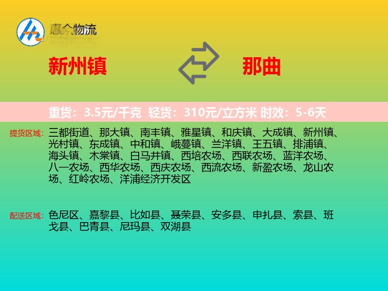 新州镇到那曲物流专线