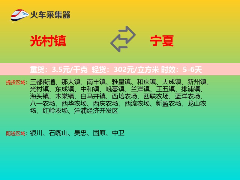 光村镇到宁夏物流专线