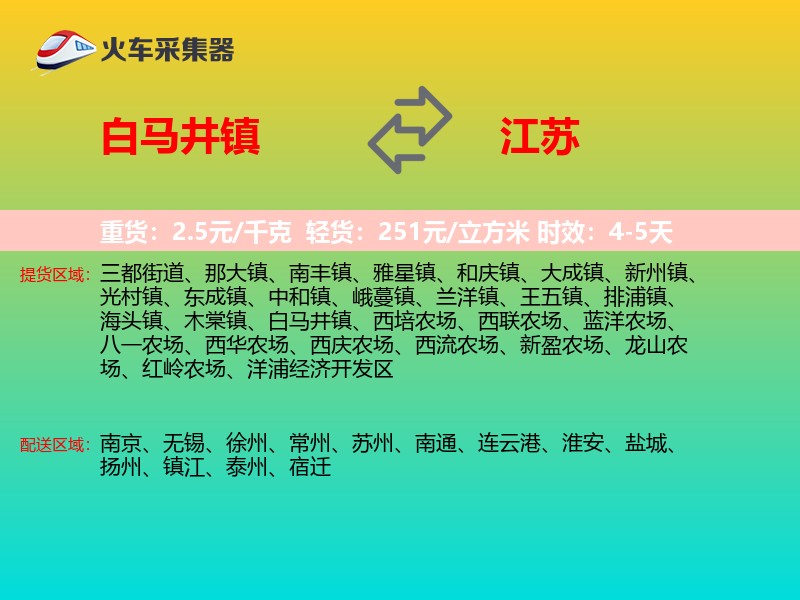 白马井镇到江苏物流专线