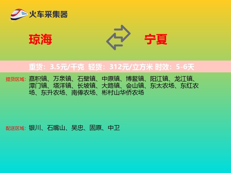 琼海到宁夏物流专线
