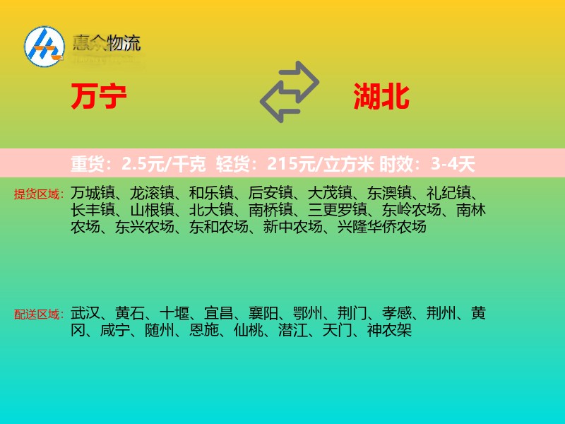 万宁到湖北物流专线