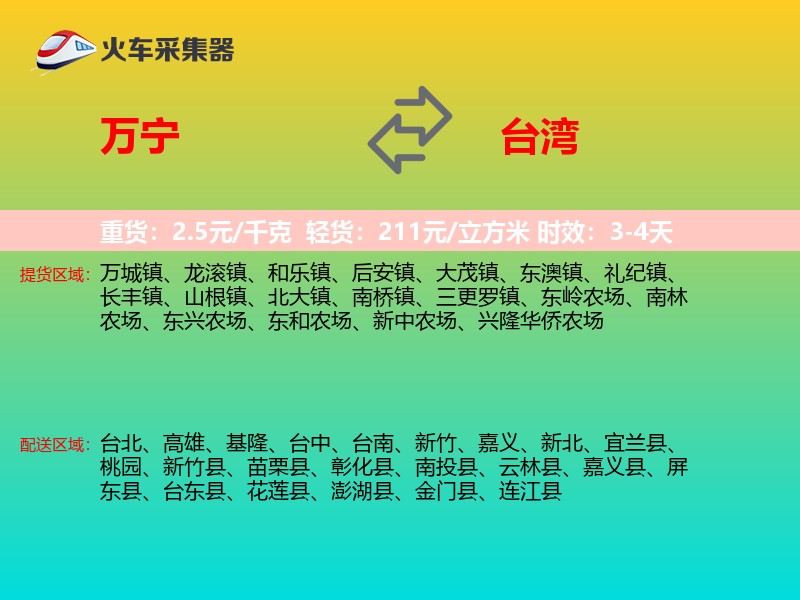 万宁到台湾长途搬家