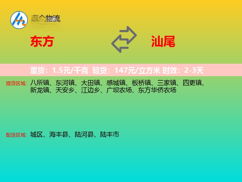 东方到汕尾物流专线