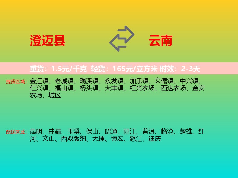 澄迈县到云南长途搬家