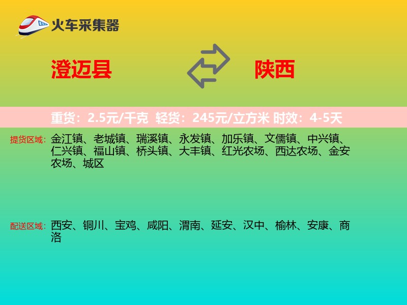 澄迈县到陕西物流专线