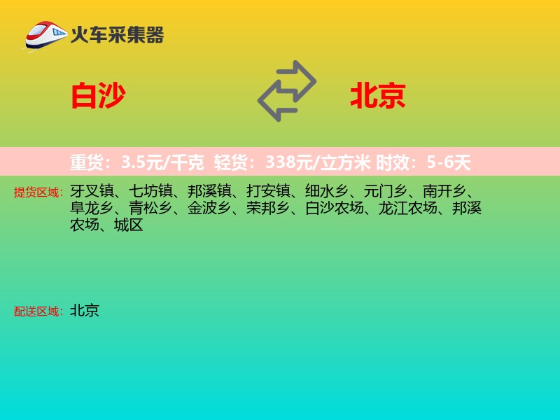 白沙到北京物流专线
