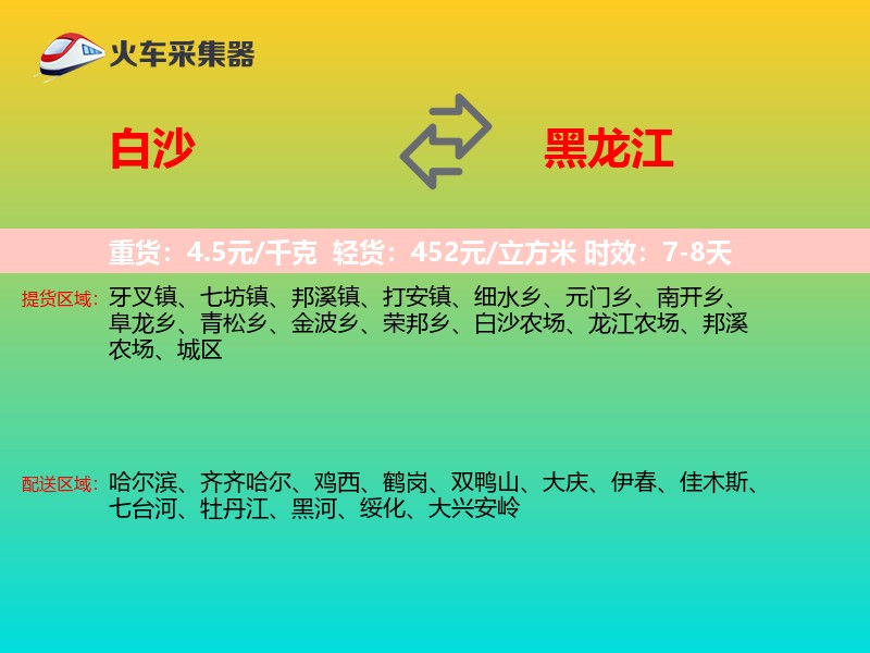 白沙到黑龙江轿车托运