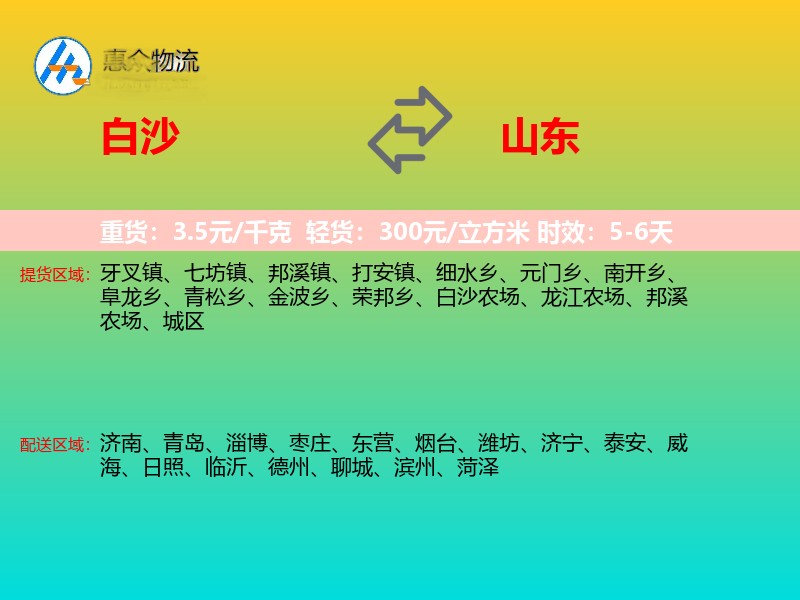 白沙到山东轿车托运