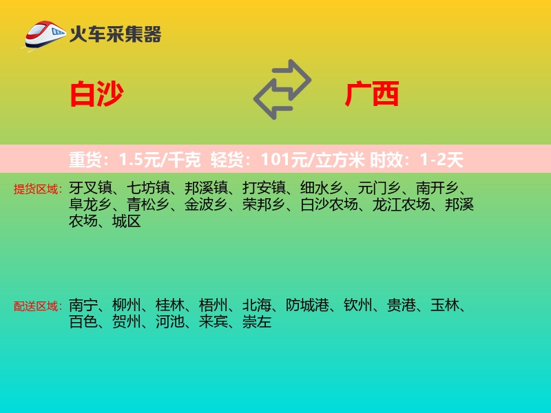 白沙到广西轿车托运