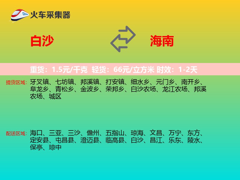 白沙到海南物流专线