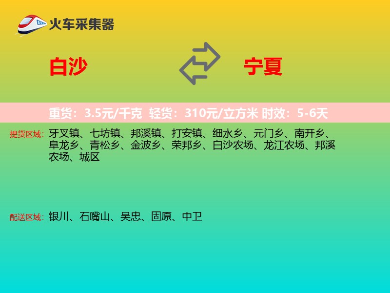 白沙到宁夏物流专线