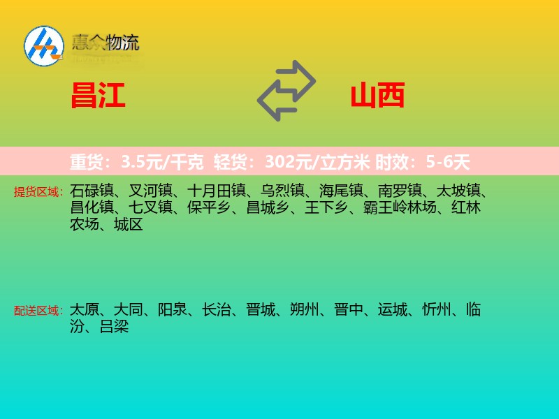 昌江到山西物流专线