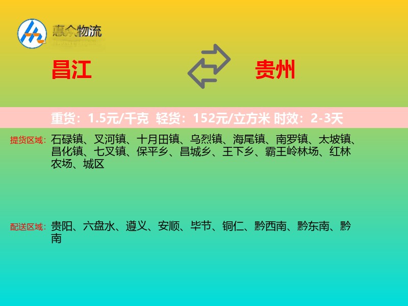 昌江到贵州长途搬家