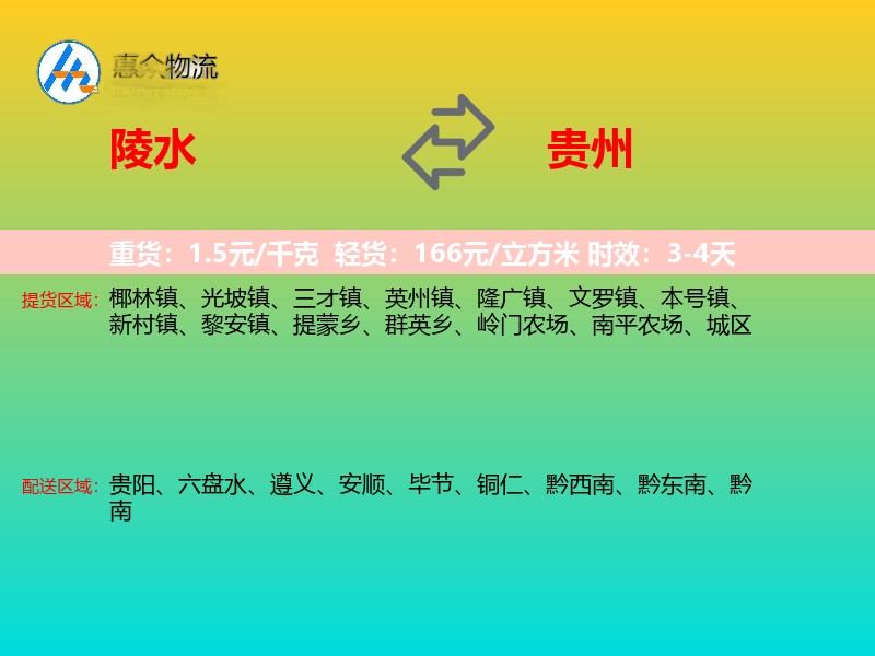 陵水到贵州物流专线