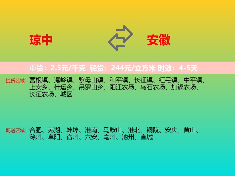 琼中到安徽长途搬家