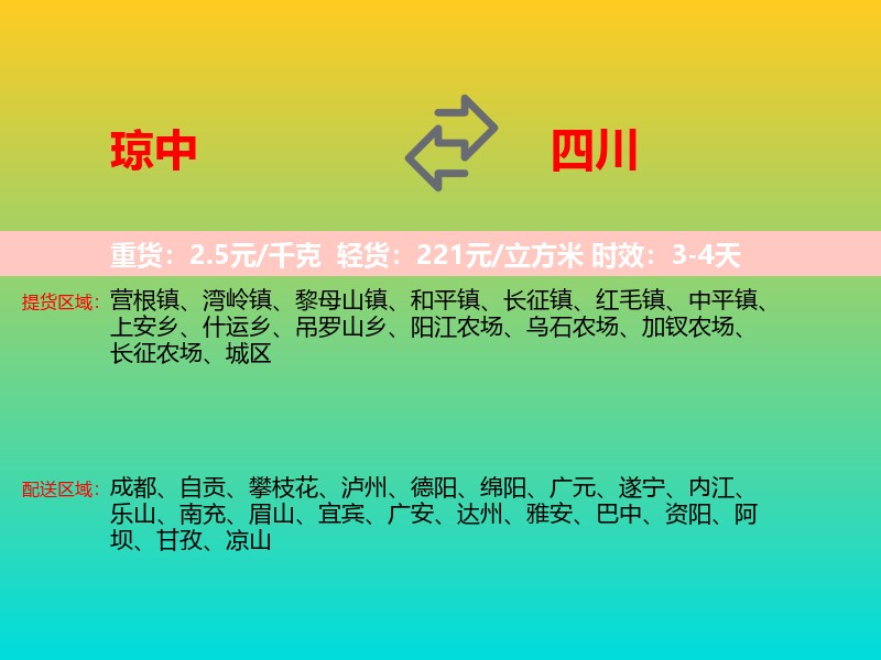 琼中到四川长途搬家