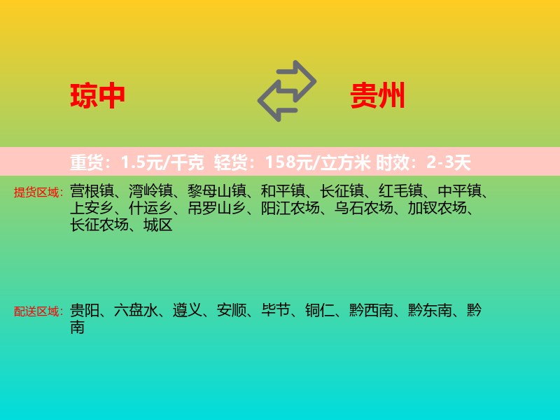 琼中到贵州长途搬家