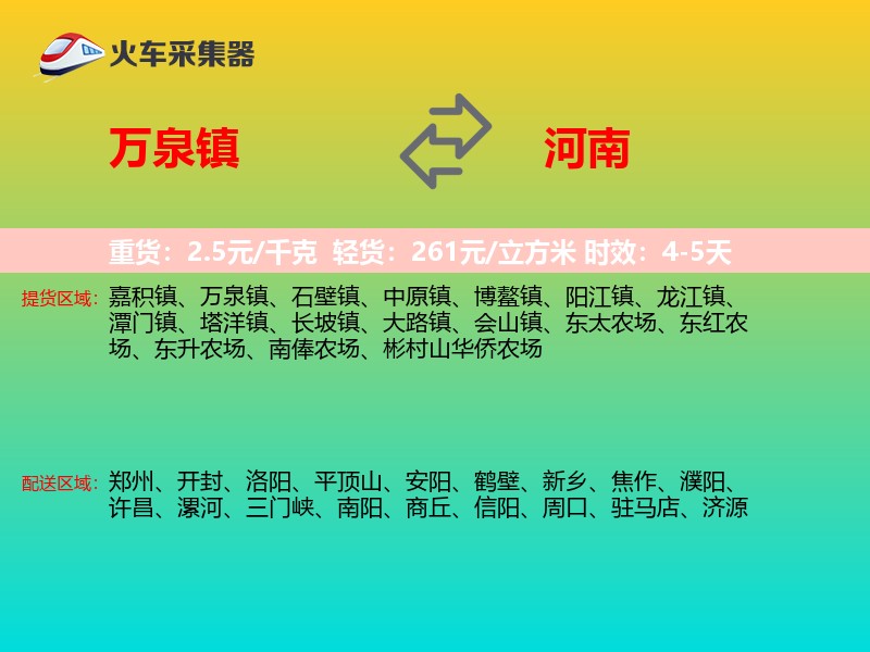 万泉镇到河南物流专线