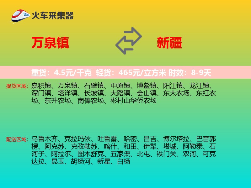 万泉镇到新疆物流专线