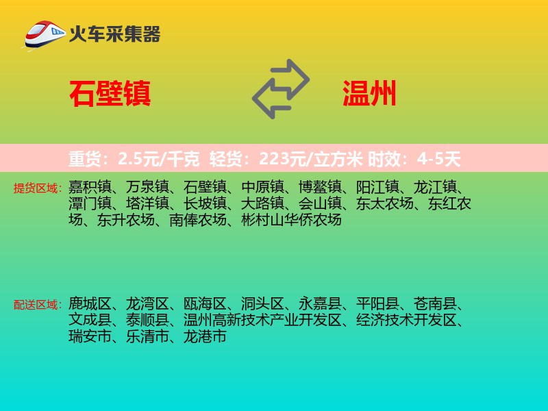 石壁镇到温州物流专线