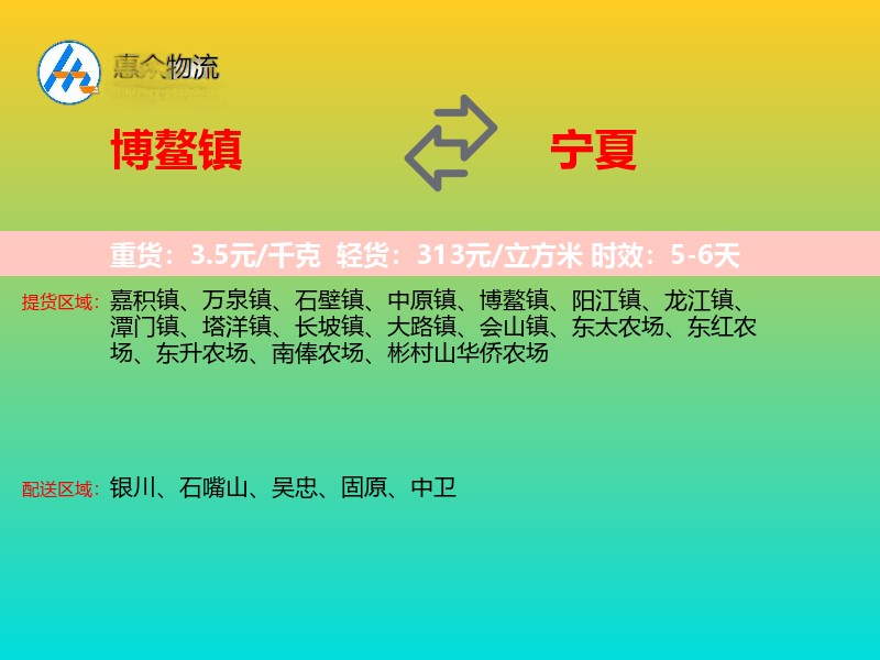 博鳌镇到宁夏物流专线