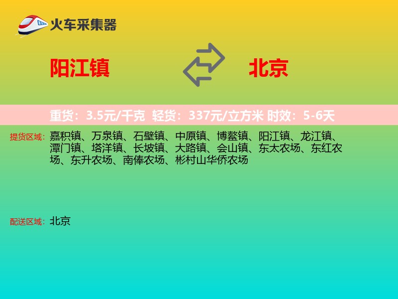 阳江镇到北京物流专线