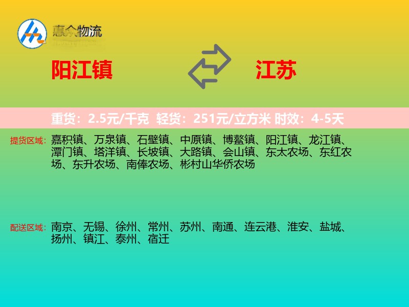 阳江镇到江苏物流专线