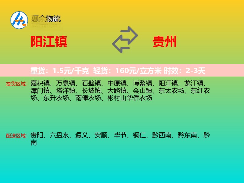 阳江镇到贵州长途搬家
