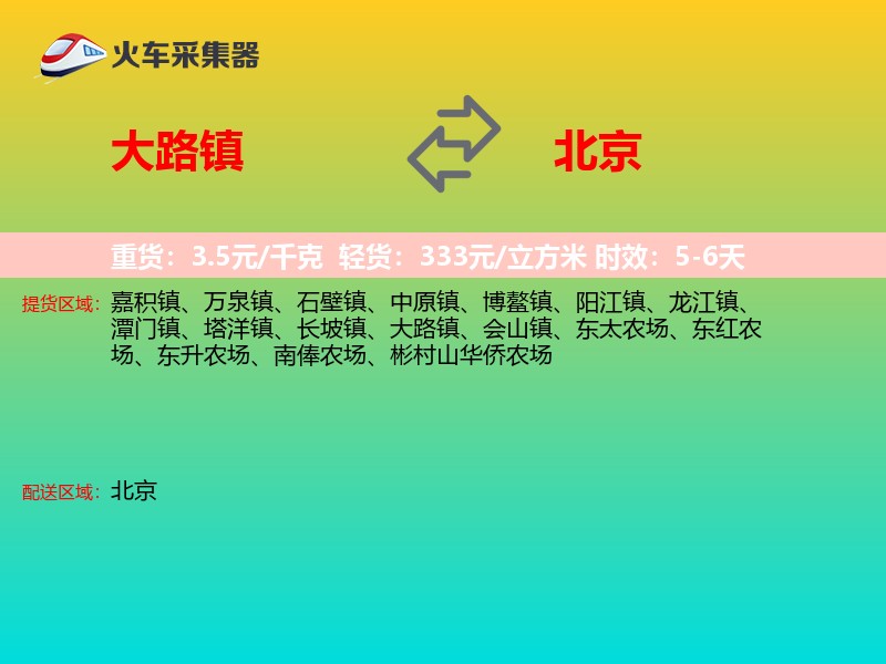 大路镇到北京物流专线