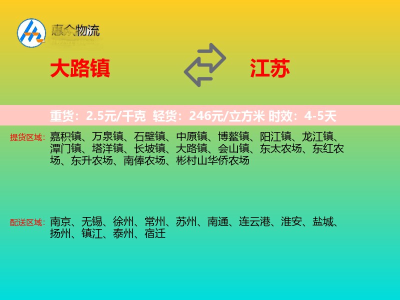 大路镇到江苏物流专线