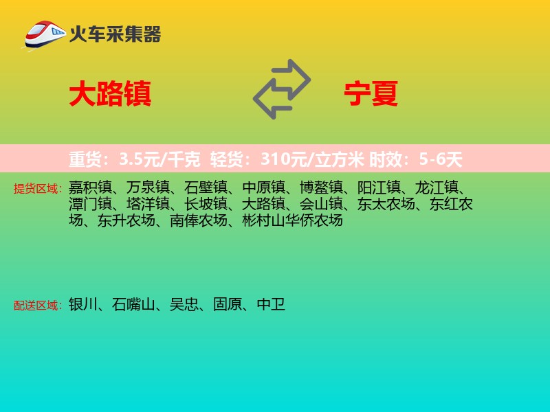 大路镇到宁夏轿车托运