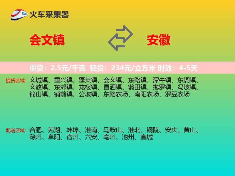 会文镇到安徽物流专线