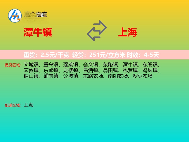 潭牛镇到上海物流专线