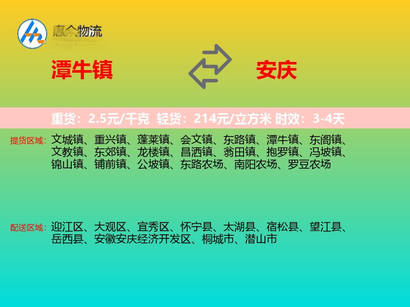 潭牛镇到安庆物流专线