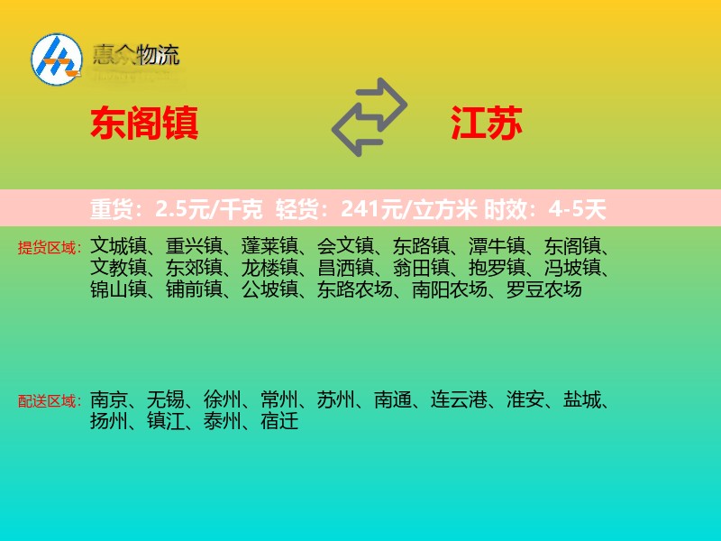 东阁镇到江苏物流专线